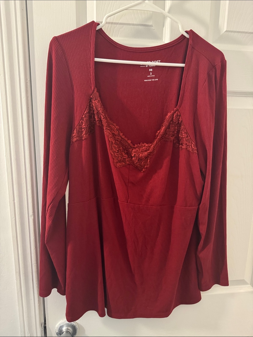 Super Soft Long Sleeve Lace Trim Red Tunic Top